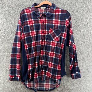 Paper Tee Plaid Button-Up Shirt Red & Blue Cotton Blend Size 2XL
